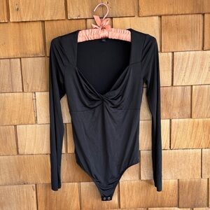 Express Black Long Sleeve Twist Front Bodysuit